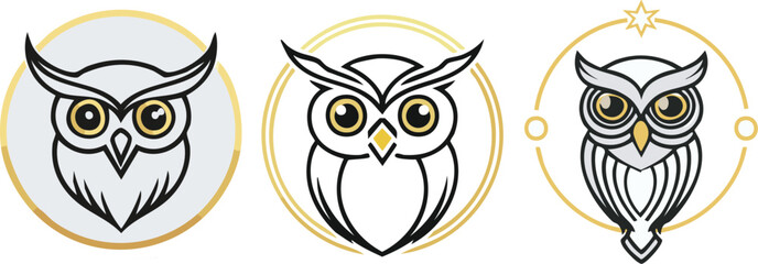Fototapeta premium Elegant Gold Line Art Owl Logo Set