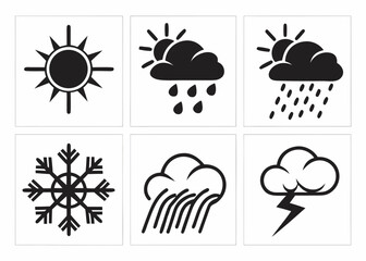 Collection of weather icons representing sun rain snow and storm