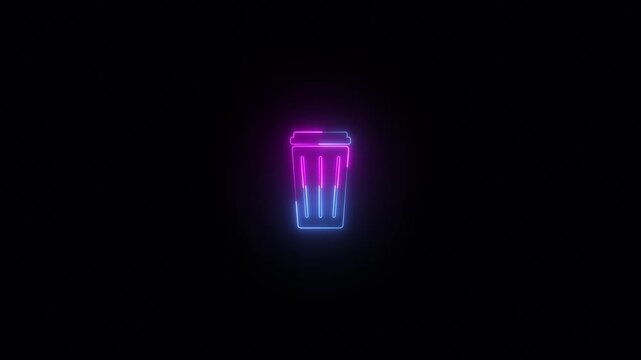 Glowing neon line Trash icon isolated on black background. 4K Video motion graphic animation.