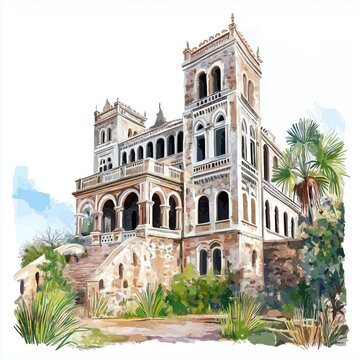 Rova of Antananarivo. Rova of Antananarivo hand drawn watercolor illustration on white background