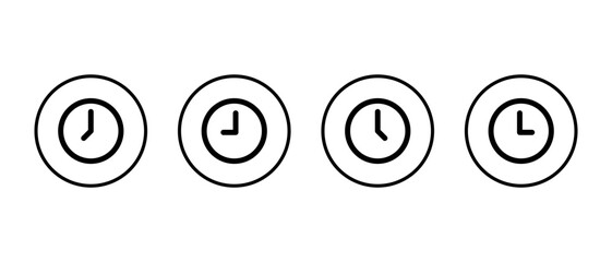 Simple analog clock and time icon set. Alarm, hour, and timer symbol in circular outline