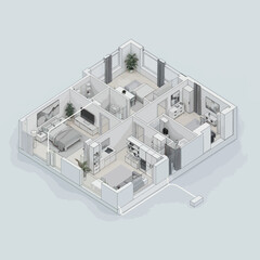 Detailed 3D Isometric View of a Modern Apartment Floor Plan.