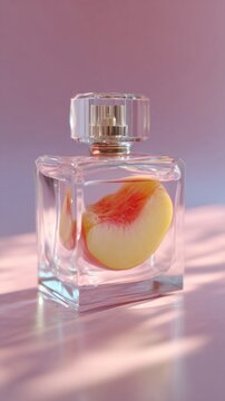 Enticing peach ensconced in glass, embodying fragrant dreams of midsummer's Natsu Matsuri, whispers of aromatic harvest sorcery