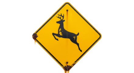 Deer Crossing Sign: A well-worn deer crossing sign, weathered by the elements, alerts drivers to the potential presence of wildlife, ensuring a safe passage.