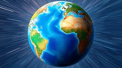 meridians. Hyper-realistic globe with distorted time zones, appearing to spin beyond natural limits. public awareness campaigns.