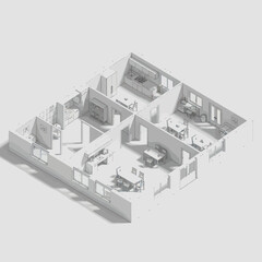 Detailed 3D Rendered Floor Plan of a Modern Apartment Layout.