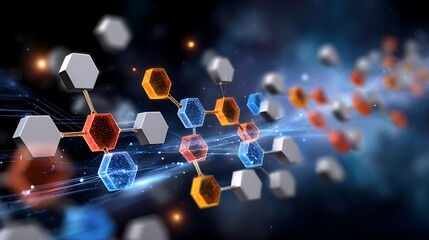Molecular structure in a 3D graphic representing scientific research and technology