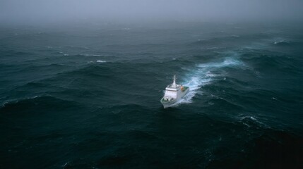 Storm-battered ship braves tempest's embrace, embodying nautical resilience, invoking World Maritime Day and mysterious Oceanography Week
