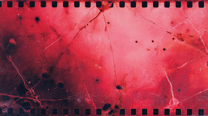 Vintage red film strip with grunge texture and scratches, a distressed abstract background