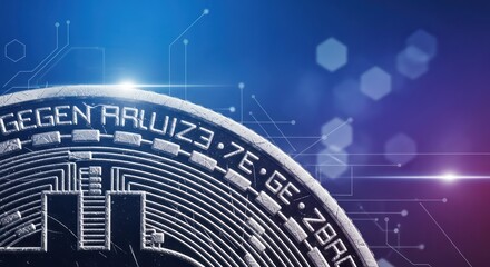 Modern cryptocurrency coin with intricate digital network backdrop design