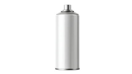 A metallic aerosol can with a silver nozzle and base, suitable for product showcases and cosmetic or cleaning fluid promotions.