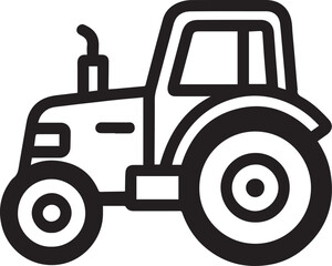 A detailed black-and-white illustration of a classic tractor, showcasing its robust design and functionality.