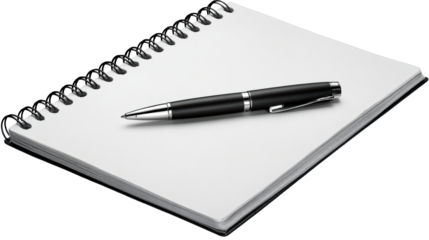 Professional black pen rests on a blank spiral notebook page, perfect for business, education, and journaling applications showcasing productivity and organization.