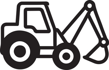 An excavator, illustrated in bold lines against a neutral backdrop, ready for action, represents the raw power and functionality of industrial machinery.