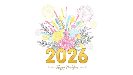 Obraz premium Colorful abstract floral arrangement with golden 2026 new year celebration typography