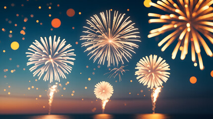 Colorful fireworks display illuminating night sky over water celebrating festive occasion