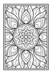 Outline floral pattern in mehndi style for coloring book page. Antistress for adults and children. Doodle ornament in black and white. Hand draw vector illustration.