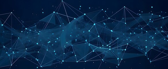 Abstract digital landscape of glowing polygons and lines in dark blue