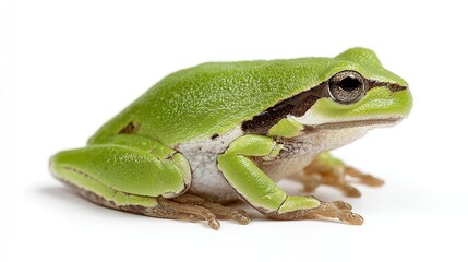 Obraz premium Green tree frog, profile view, isolated on white background