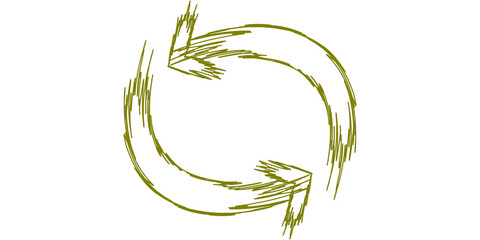 A hand-drawn circular arrow symbol with two opposing arrows indicating a cycle or process.