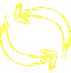 Yellow sketchy arrows forming a circular refresh or loop symbol on a clean white background.