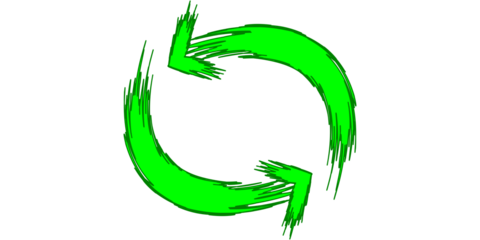 A green circular arrow symbol with a brush stroke effect, indicating a cycle or refresh action.