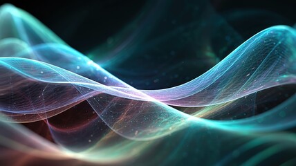 Abstract glowing turquoise and pink curved light forms a futuristic background with depth