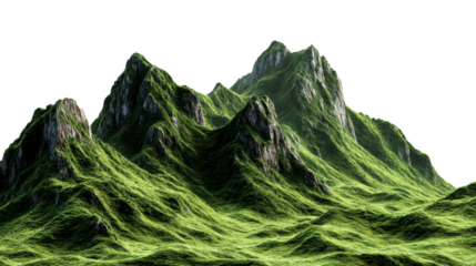 Lush green mountain range with rugged peaks and textured slopes covered in verdant foliage, ideal for nature exploration and environmental themes.