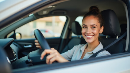 Car Leasing And Purchase Concept With A Happy Woman In A New Car.