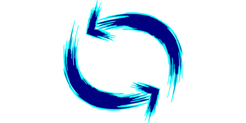 A blue brushstroke-style circular arrow icon representing refresh, reload, or a continuous cycle on...