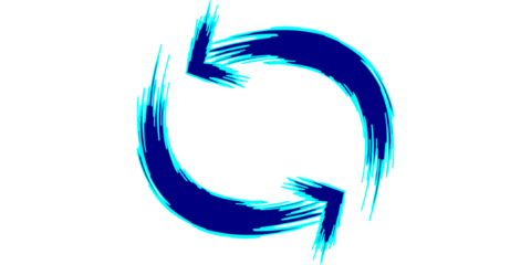A blue brushstroke-style circular arrow icon representing refresh, reload, or a continuous cycle on a white background, conveying motion and exchange.