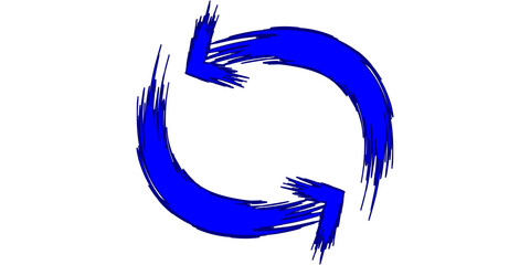 Two blue brushstroke arrows forming a circular refresh or reload symbol on a white background, indicating a continuous cycle or update.