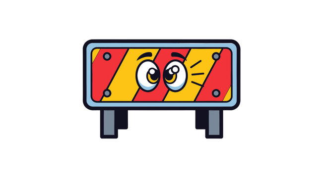 Animated Roadblock Cartoon Illustration With Eyes Expressing a Sense of Caution and Alertness - Powered by Adobe