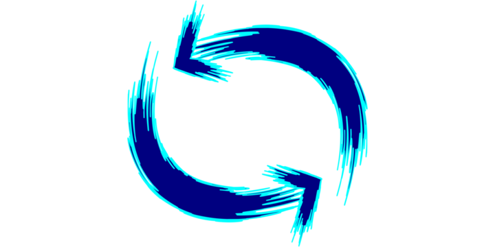 A blue brushstroke-style circular arrow icon representing refresh, reload, or a continuous cycle on a white background, conveying motion and exchange. - Powered by Adobe