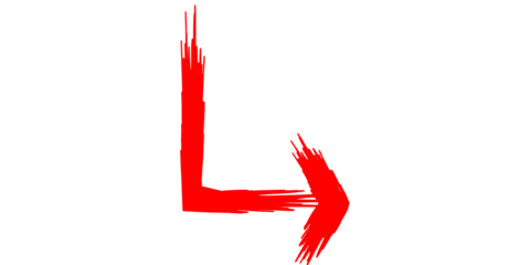 A vibrant red brushstroke arrow pointing right, with a distinct L-shape turn, on a clean white background, conveying direction.