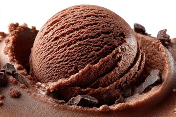 Chocolate Ice Cream Scoop: A luscious scoop of rich, dark chocolate ice cream, presented in a delightful swirl with decadent chocolate chunks, is an invitation to pure indulgence.