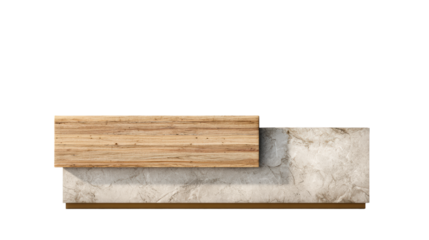 Modern reception desk with wood and marble textures, ideal for office lobbies and contemporary interior concepts.