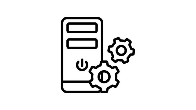 Cogwheel with Pc denoting concept animated icon of computer setting