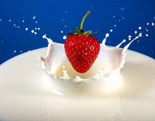 strawberry falling into milk