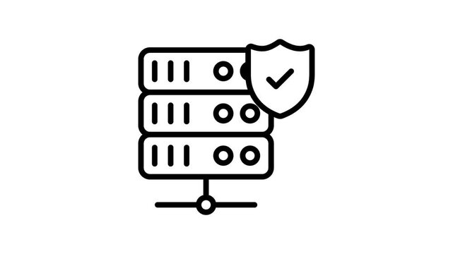 Protection shield with database servers showing concept animated icon of secure server, database security