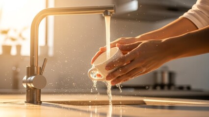 Wireless mobile phone with a sleek metallic frame in a modern kitchen with a