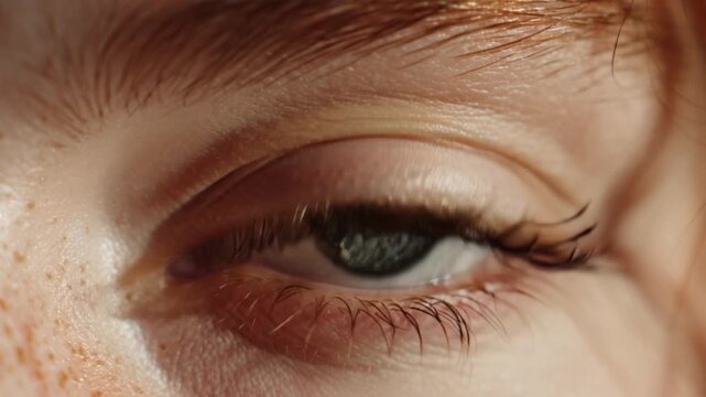 Close-up macro shot of a beautiful human eye with striking green iris and delicate eyelashes, a symbol of vision and introspection
