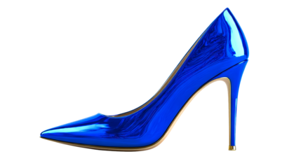 Striking cobalt blue stiletto heel shoe with a metallic gold accent, perfect for fashion, style, and luxury retail promotions.