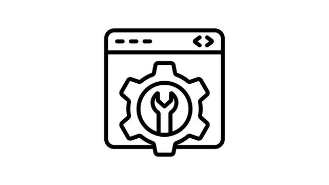 Cogwheel and spanner inside webpage denoting animated icon of website setting