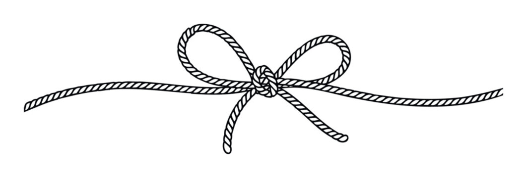 Black and white rendering of a neatly tied rope bow, perfect for gift wrapping, party invitations, and decorative accents in various projects