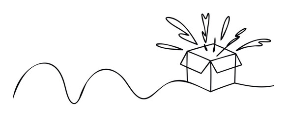 Open box with explosive lines suggesting surprise or revelation, conveying excitement and discovery perfect for marketing or conceptual projects