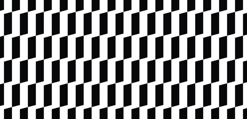 Black and White Op Art Vertical Bar Offset Seamless Pattern with Diagonal Shadow Effect for Background and Fabric Print Design