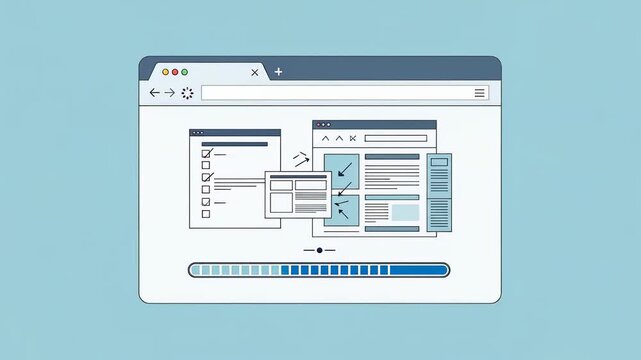 Web Browser Interface with Loading Bar and Multiple Windows Displayed.