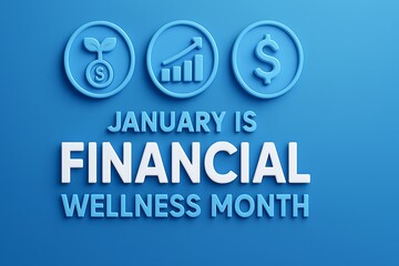 January is financial wellness month with growth and money icons