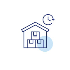Boxed in warehouse and clock. Scheduled delivery, online shopping shipment and returns. Pixel perfect, editable stroke vector icon